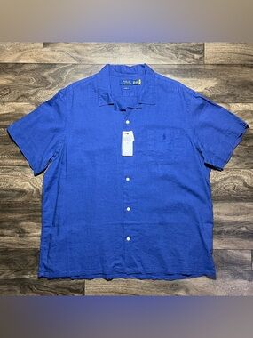 Polo Ralph Lauren Clady Linen-Cotton Short Sleeve Sport Shirt Beach Royal XXL